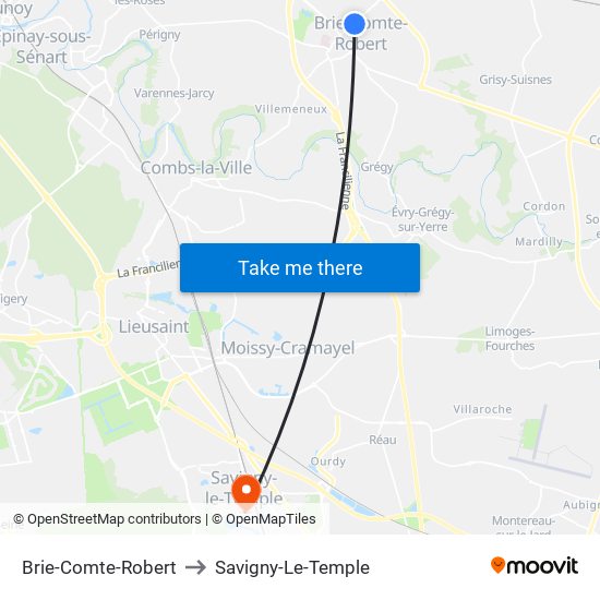 Brie-Comte-Robert to Savigny-Le-Temple map