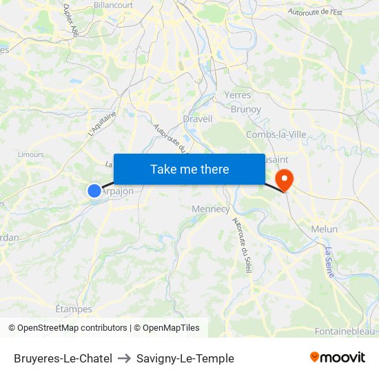 Bruyeres-Le-Chatel to Savigny-Le-Temple map