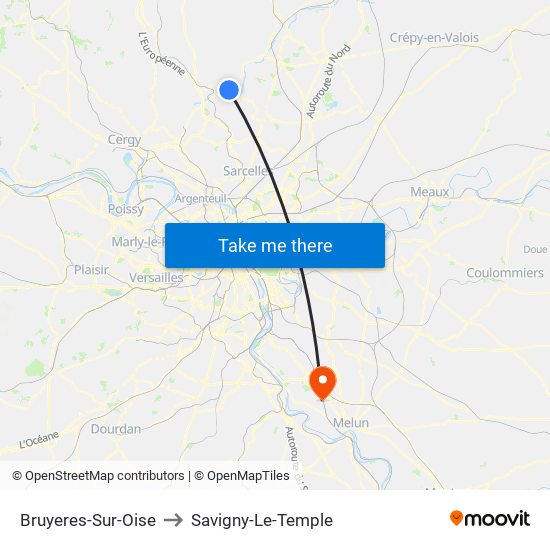 Bruyeres-Sur-Oise to Savigny-Le-Temple map