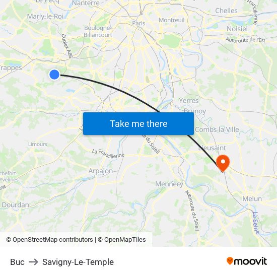 Buc to Savigny-Le-Temple map