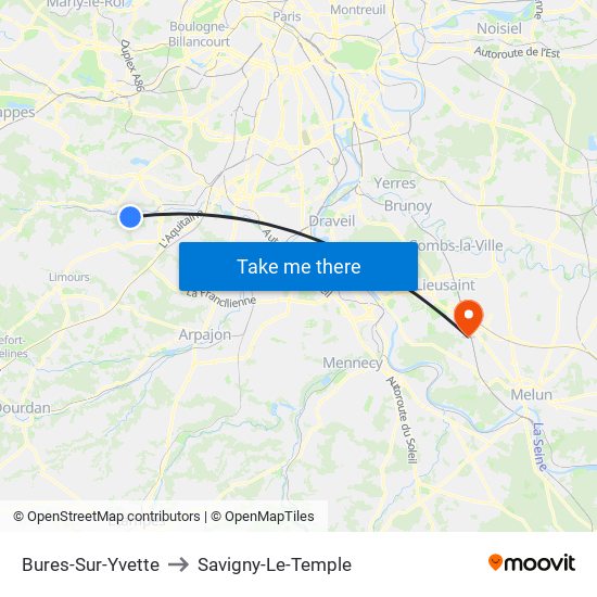 Bures-Sur-Yvette to Savigny-Le-Temple map