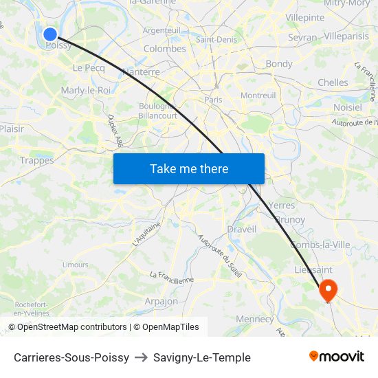 Carrieres-Sous-Poissy to Savigny-Le-Temple map