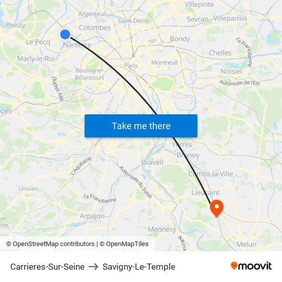 Carrieres-Sur-Seine to Savigny-Le-Temple map
