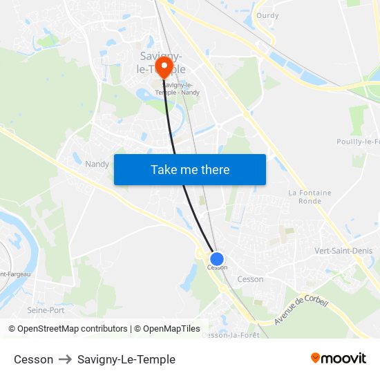 Cesson to Savigny-Le-Temple map