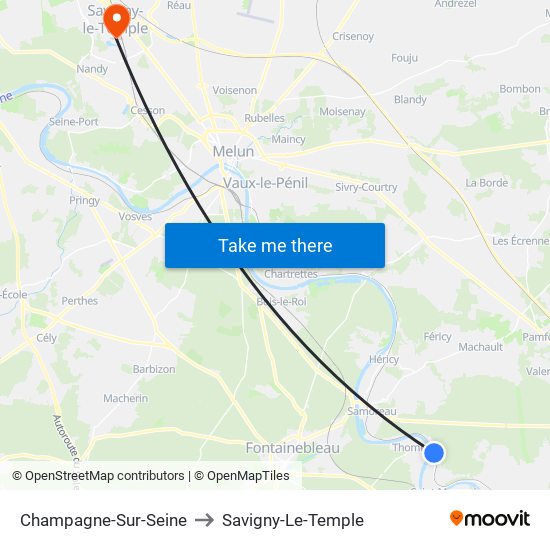 Champagne-Sur-Seine to Savigny-Le-Temple map