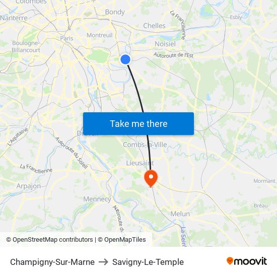 Champigny-Sur-Marne to Savigny-Le-Temple map