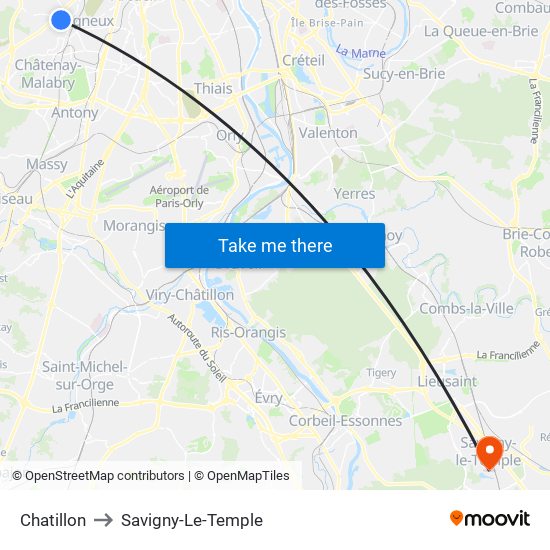 Chatillon to Savigny-Le-Temple map