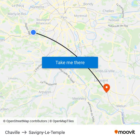 Chaville to Savigny-Le-Temple map