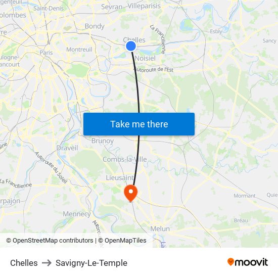 Chelles to Savigny-Le-Temple map