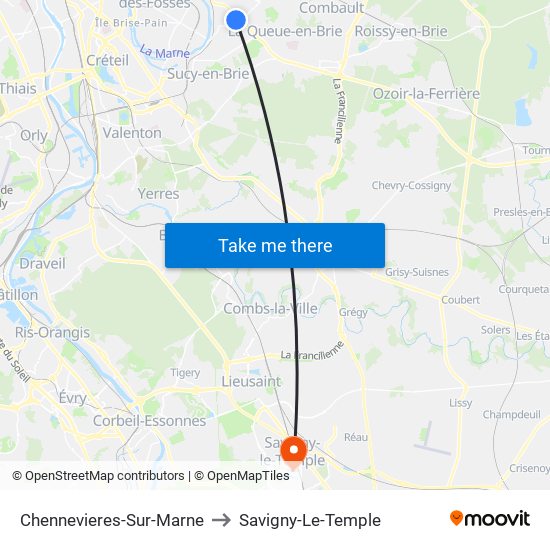 Chennevieres-Sur-Marne to Savigny-Le-Temple map