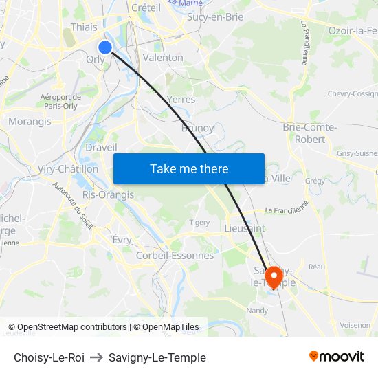 Choisy-Le-Roi to Savigny-Le-Temple map