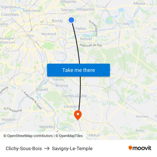 Clichy-Sous-Bois to Savigny-Le-Temple map