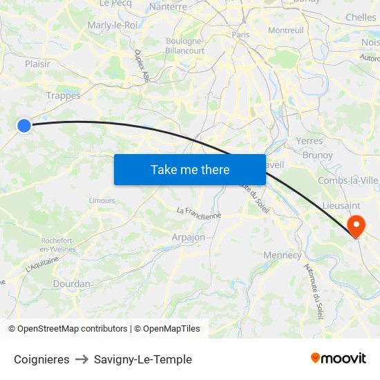 Coignieres to Savigny-Le-Temple map