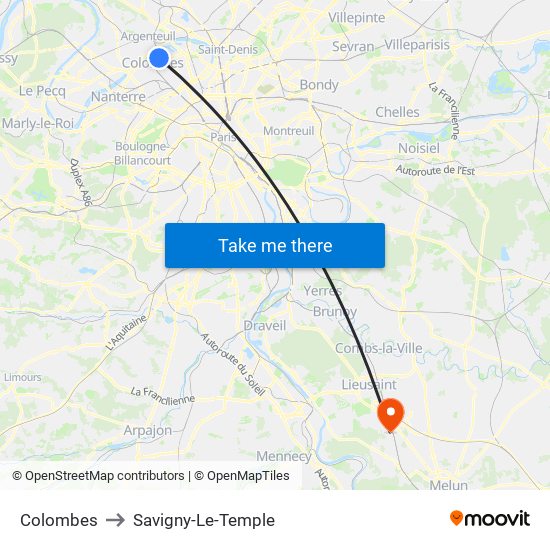 Colombes to Savigny-Le-Temple map