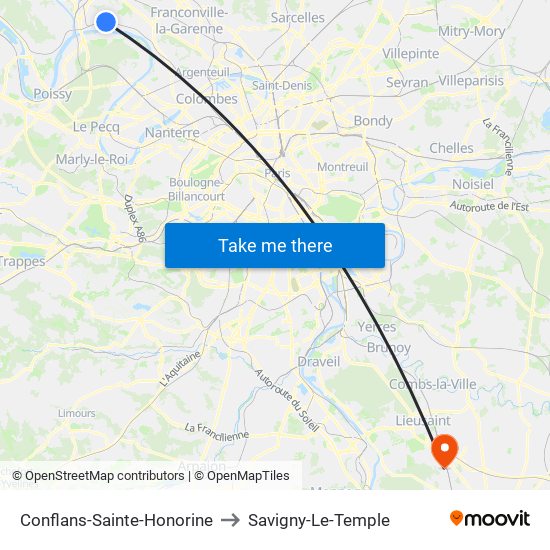 Conflans-Sainte-Honorine to Savigny-Le-Temple map