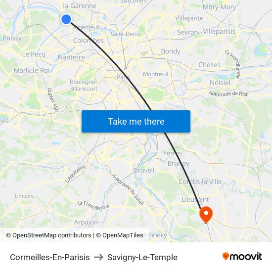 Cormeilles-En-Parisis to Savigny-Le-Temple map