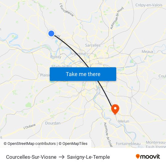 Courcelles-Sur-Viosne to Savigny-Le-Temple map