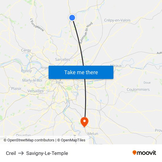 Creil to Savigny-Le-Temple map