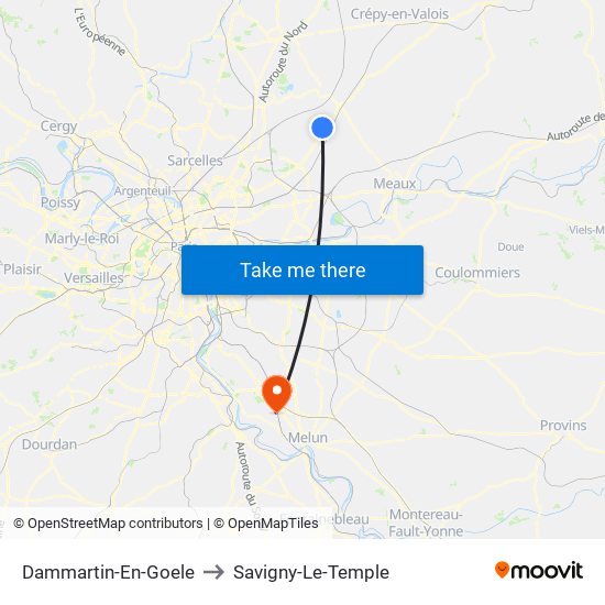 Dammartin-En-Goele to Savigny-Le-Temple map