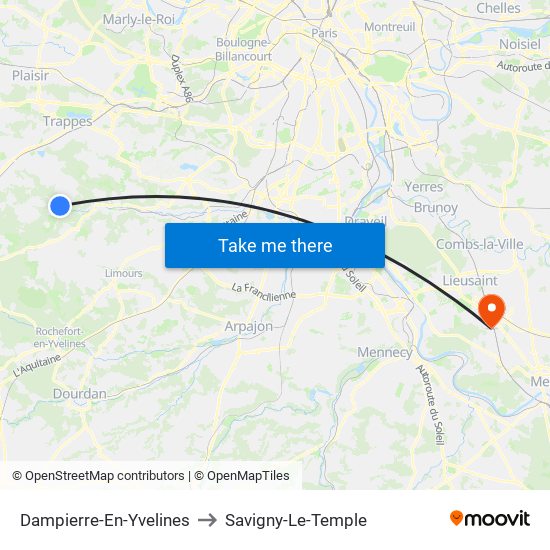 Dampierre-En-Yvelines to Savigny-Le-Temple map