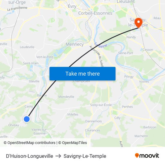 D'Huison-Longueville to Savigny-Le-Temple map