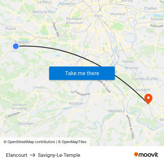 Elancourt to Savigny-Le-Temple map