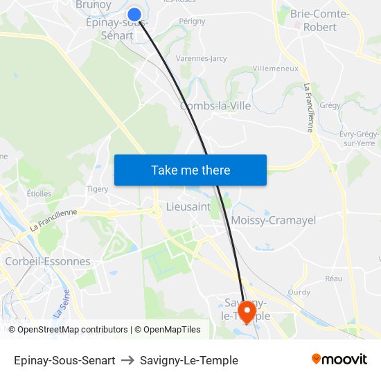 Epinay-Sous-Senart to Savigny-Le-Temple map