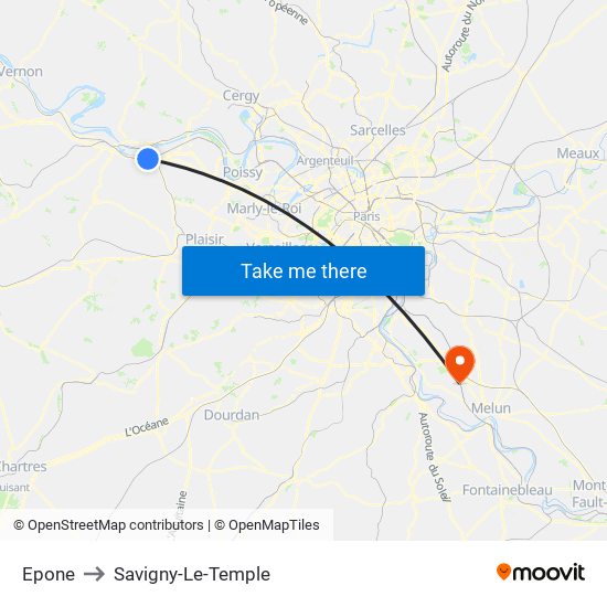 Epone to Savigny-Le-Temple map