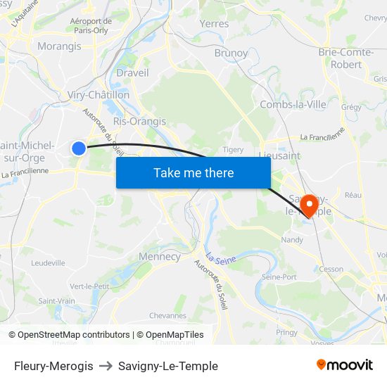 Fleury-Merogis to Savigny-Le-Temple map