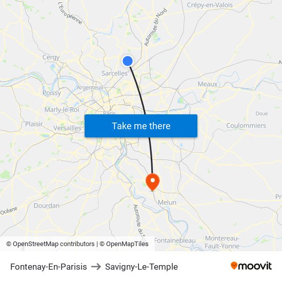 Fontenay-En-Parisis to Savigny-Le-Temple map