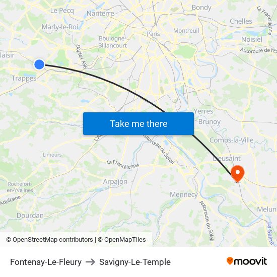 Fontenay-Le-Fleury to Savigny-Le-Temple map