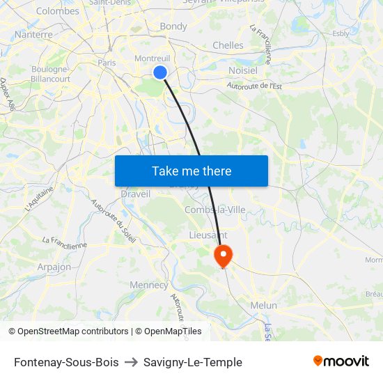 Fontenay-Sous-Bois to Savigny-Le-Temple map