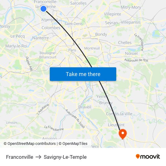 Franconville to Savigny-Le-Temple map