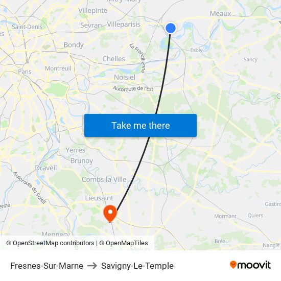 Fresnes-Sur-Marne to Savigny-Le-Temple map