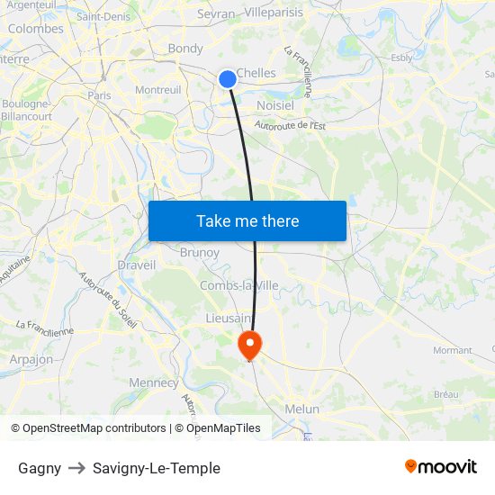 Gagny to Savigny-Le-Temple map
