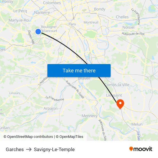Garches to Savigny-Le-Temple map