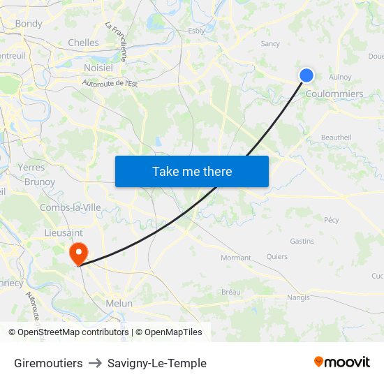 Giremoutiers to Savigny-Le-Temple map