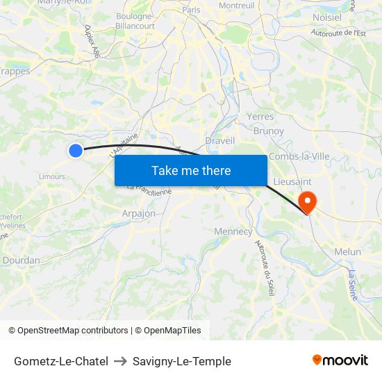 Gometz-Le-Chatel to Savigny-Le-Temple map