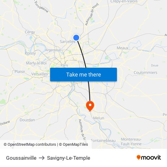 Goussainville to Savigny-Le-Temple map