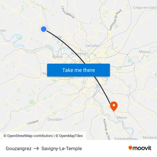 Gouzangrez to Savigny-Le-Temple map