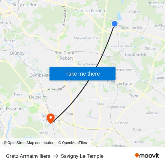Gretz-Armainvilliers to Savigny-Le-Temple map