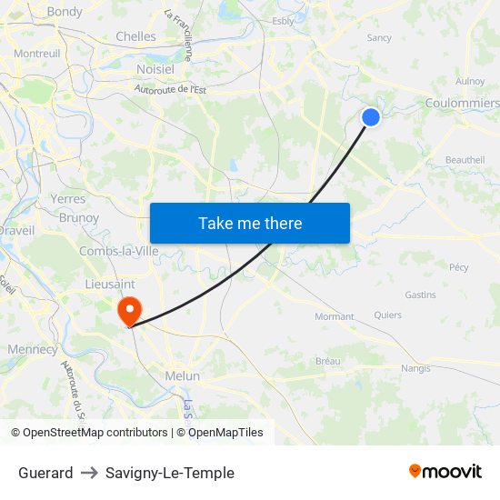 Guerard to Savigny-Le-Temple map