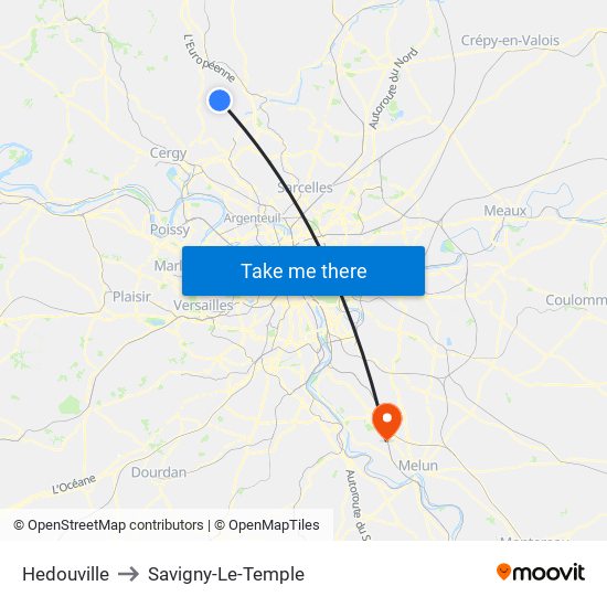 Hedouville to Savigny-Le-Temple map