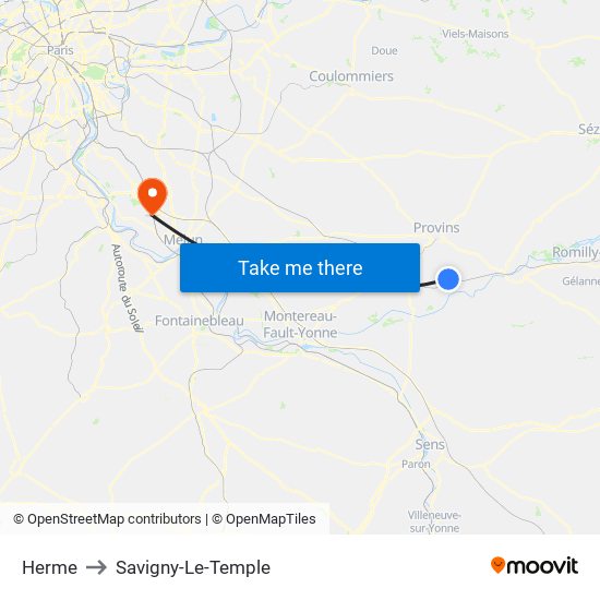 Herme to Savigny-Le-Temple map