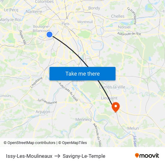 Issy-Les-Moulineaux to Savigny-Le-Temple map