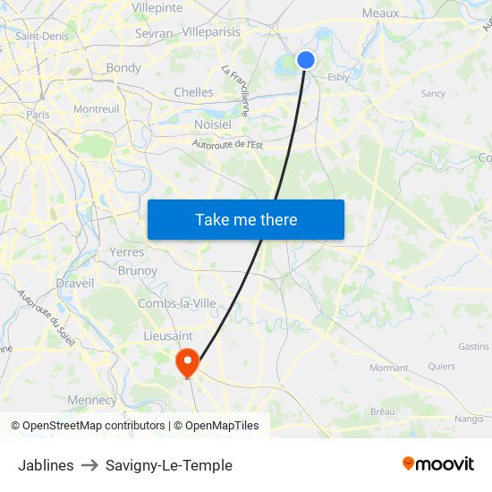 Jablines to Savigny-Le-Temple map