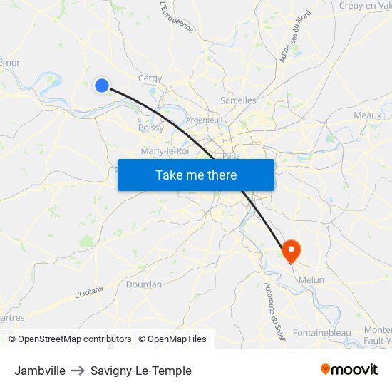 Jambville to Savigny-Le-Temple map