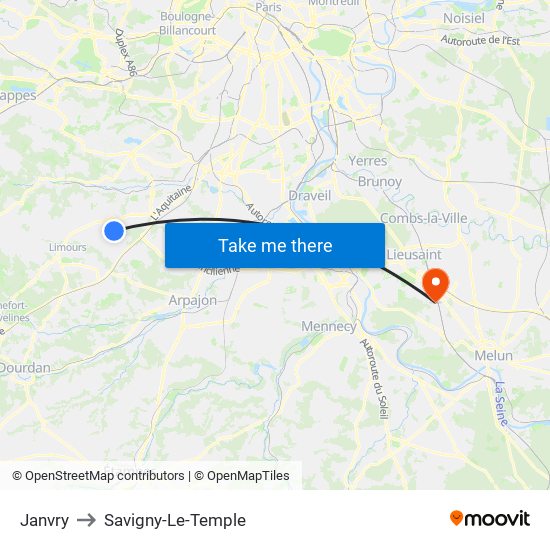 Janvry to Savigny-Le-Temple map