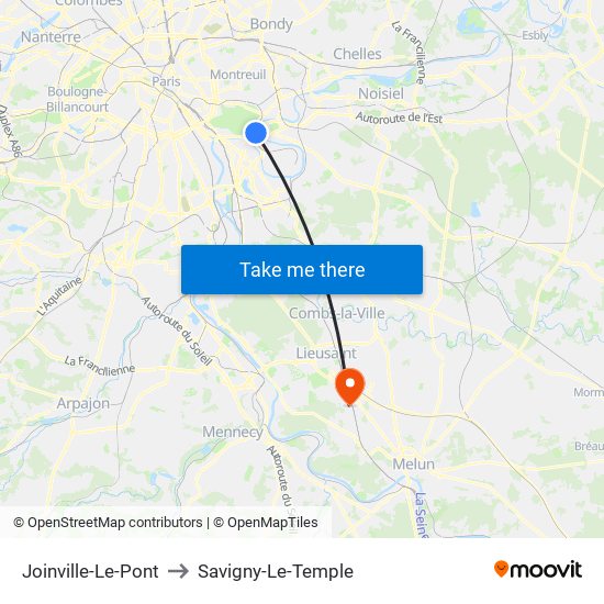Joinville-Le-Pont to Savigny-Le-Temple map
