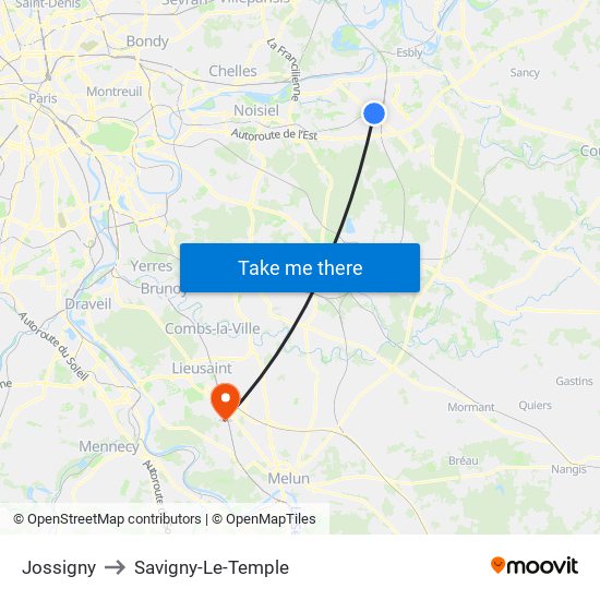 Jossigny to Savigny-Le-Temple map